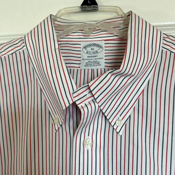 Brooks Brothers Regent men’s white striped long sleeve button down shirt size XL - Picture 2 of 8